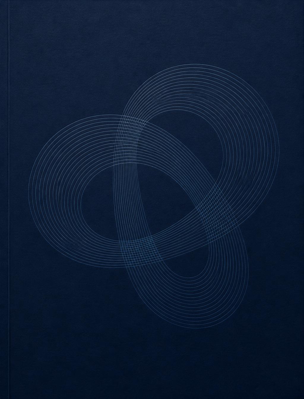 Abstract navy cover artwork with interlocking engraved line loops representing continuity across generations